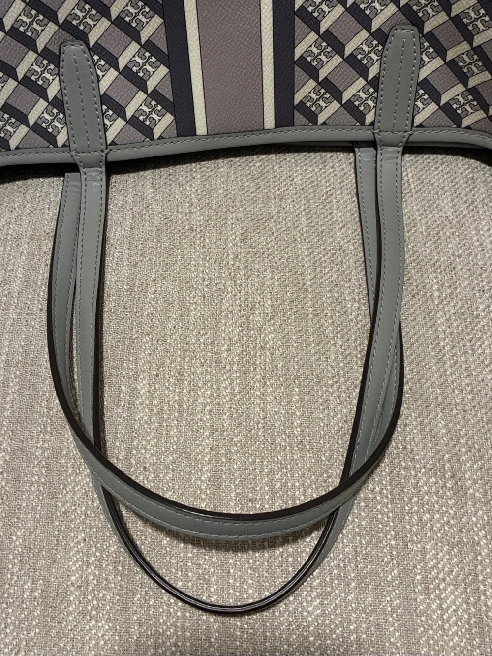 Tory Burch Gray and Cream Patterned Stripe Tote